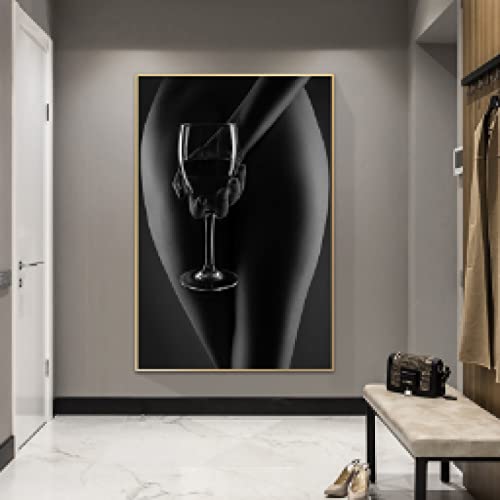 Toile femme verre de vin blanc pour habiller un mur vide et personnaliser une chambre sans style