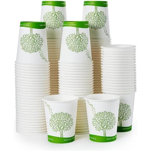 ECOLipak 300 Pack Compostable Paper Cups, 8 oz Cover