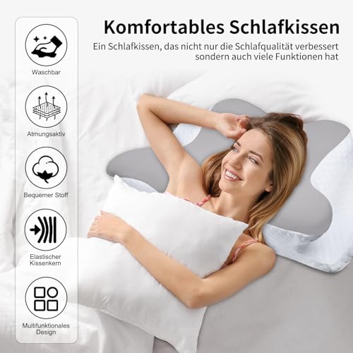 NVKHG Memory Foam Kissen Ergonomisches Nackenkissen Kopfkissen, Memory Foam Pillow Kopfkissen für Seiten, Rücken & Bauchschläfer zur Verbesserung der Schlafqualität,62x41x13/11cm