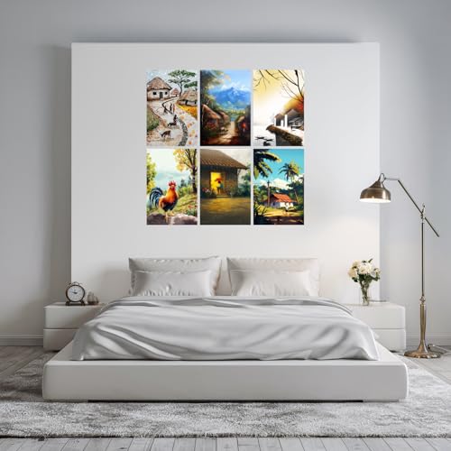 Image of SiddArtify Village Life Wall Art Prints Set - Landscape Poster Decor for Living Room Bedroom Office - 8x12 Sticker Pack of 6
