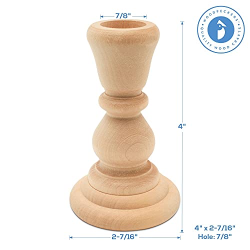 Classic Wooden Candlesticks 4 Inches With 7/8 Inch Hole, Set Of 4 Unfinished Small Wooden Candle Holders To Craft, Paint Or Decorate, By Woodpeckers #TOP1