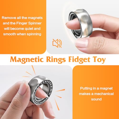Image of Upgrade Fidget Spinner for Stress Relief,Magnetic Fidget Spinner Rings with Rotating Sounds /Anti-Slip,Stainless Steel Ring Toy Stress Anxiety ADHD Relief Tool, Gifts for Adults and Teens