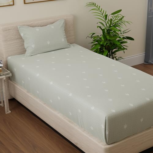 Image of Huesland by Ahmedabad Cotton 144 TC Cotton Elastic Fitted Bedsheet for Single Bed with 1 Pillow Cover | 36 x 78 inches