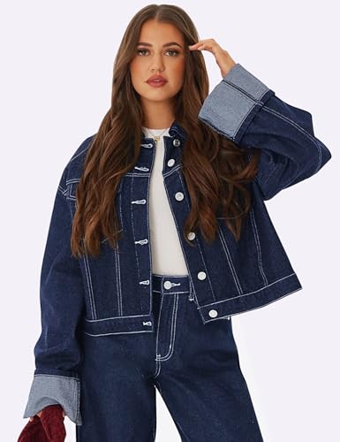 Women's Denim Jacket Long Sleeve Button Down Jean Jacket Women with Pockets3