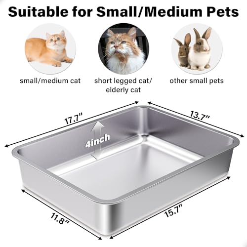 Arenero para gato de acero inoxidable 17.7x13.7x4 pulgadas miniatura 2