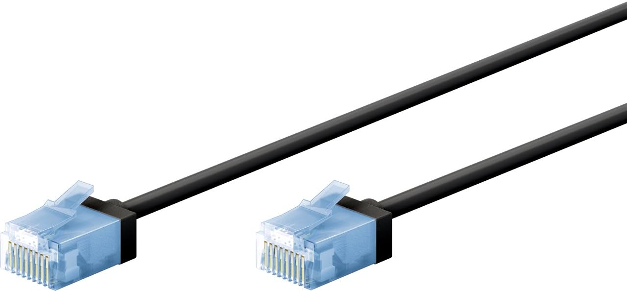 Goobay 74241 CAT 6A Patch Cable Slim/Ultra Flexible RJ45 CAT 6A Network Cable U/UTP CU/Thin Ethernet Cable with Short Connectors / 10 Gbit/s LSZH, Kink Protection/Black 10 m