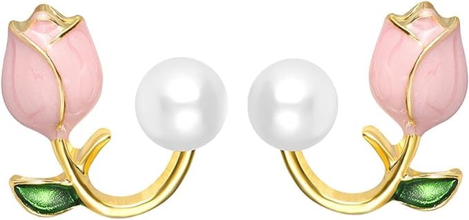 VR Creatives Tulip Pearl Stud Earrings Pearl Pink Flower Stud Earrings for Women Cute Tulip Pearl Stud Jewelry for Girls (B0CZ6V712J) Amazon Price History, Amazon Price Tracker