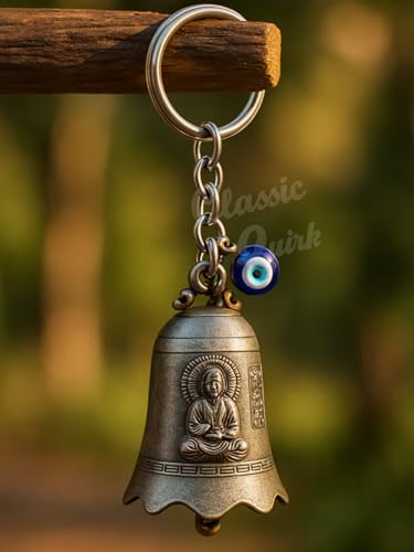Image of Evil Eye Hooked Guardian Bell Keychain - Protective Lucky Charm Bell with Clip Hook for Bike, Car, Key & Bag | Spiritual Good Luck Talisman Gift