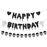 Decoración Halloween Negra Nymora, Pancarta de Cumpleaños