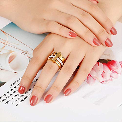 Jaline Stainless Steel Cz Zirconia Roman Numeral Ring For Women Girls 3 In 1 Spinner Rings (Gold, 6 Runs Small) #TOP5