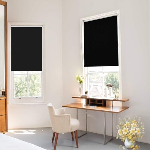 Magiea Verdunklungsrollo ohne & mit Bohren Klemmfix, Schwarz B95 x H200 cm (Stoffbreite 95cm) Klemmrollo Thermorollo Innenrollo für Sonnen-und Sichtschutz Rollos für Fenster & Tür