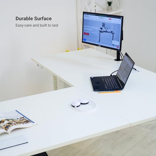 Image of Progressive Desk Height Adjustable Computer Standing Desk - L Shaped 72 inch x 48 inch Corner Electric Stand Up Rising Workstation Table - Black Frame, Dark Cherry Top