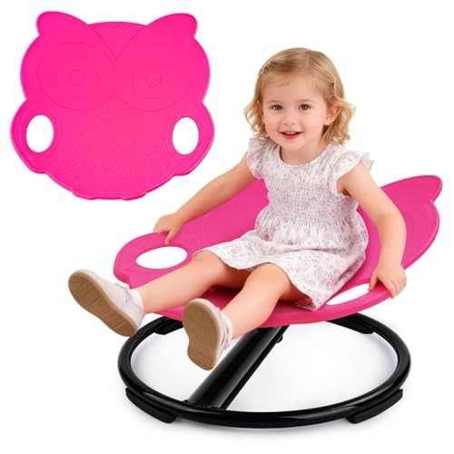 OLUPP Spinning Chair for Autistic Kids Sensory Toys for Kids with Autism Training Body Coordination and Balance Upgraded Owl Swivel Shape Sit and Spin Sensory Toys Indoor Outdoor (Rose Red)