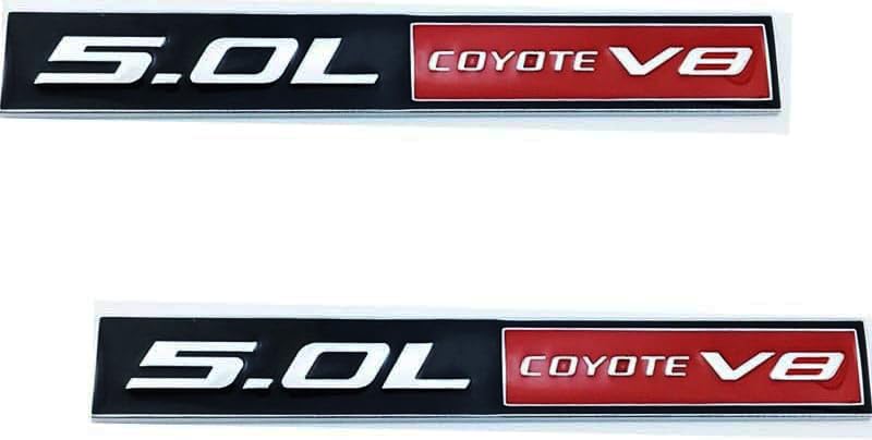 Image of 2PC 5.0L Coyote V8 Emblem Decal Car Engine Letters Decal Plating Badge 3D Metal Style Fit for F150 5.0L Engine Truck Red Black