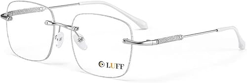 LUFF Anteojos de lectura sin montura para mujer, bloqueo de luz azul, lectores de computadora de metal a la moda, anteojos sin marco antifatiga