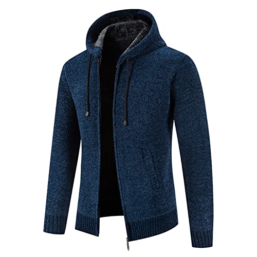 Lu's Chic Men's Full Zip Hoodie Winter Striped Knitted Long Sleeve Cardigan Sweater Slim Fit Hooded Sweatshirt Pockets2