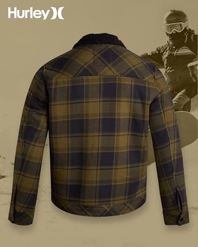 Image of Hurley Mens Flannel Jacket - Soft Fleece Plaid Sherpa Lined Flannel Trucker Jacket - Warm Winter Jackets for Men