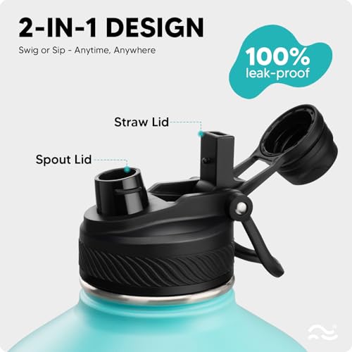 Image of Swigina [2-IN-1 LID] Gallon Insulated Water Bottle with Silicone Boot (48hrs Cold /24hrs Hot) - DIY Stickers, Leakproof, BPA Free, 128 oz