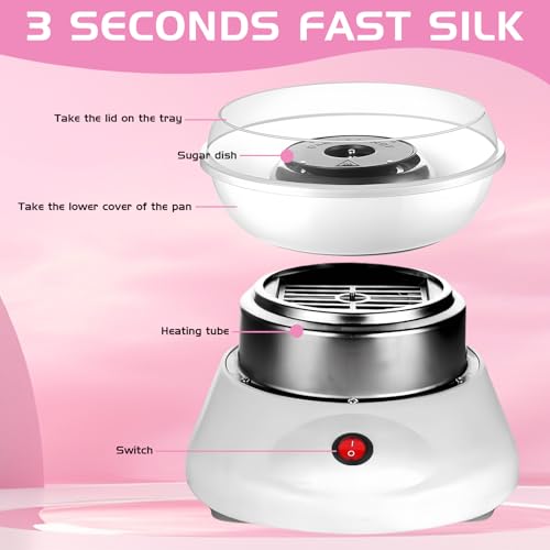 Zuckerwattemaschine Für Zuhause, Zuckerwatte Maschine, Retro Cotton Candy Machine, 450w Für Verschiedene Partys Einfache Bedienung Und Leicht Reinigen Cotton Candy Machine Inkl. Zubehör(Weiß) – Bild 6