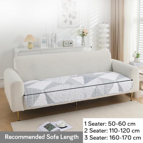 Image of HOKIPO 'Elira Series' Polyester Blend Digitally Printed Water Repellent + Waterproof Sofa Seat Mat for 3 Seater Sofa - Snow White Black Geometry (NEW-AR-5248-C9*1)