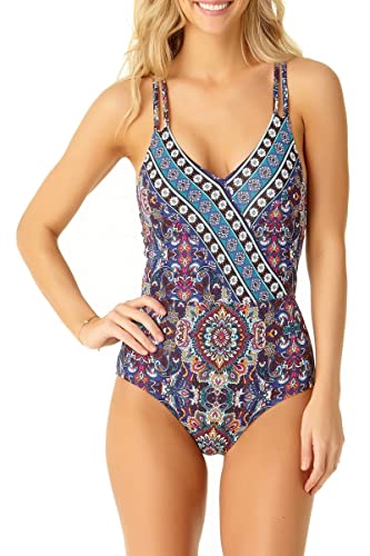 Women's Standard Sexy One Piece Swim, Medallion wrap Multi Stripe, 10