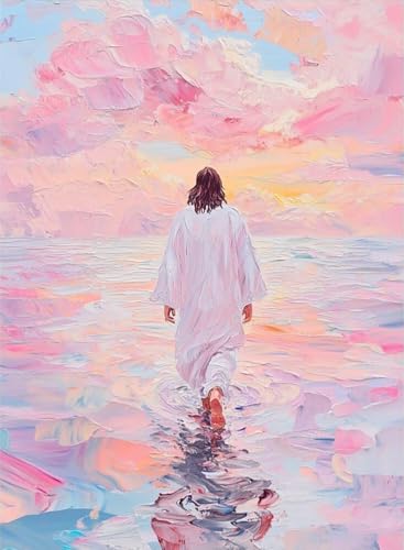 Diamond Art Kits for Adults Beginner- Pink Jesus Religious Christian DIY Modern Diamond Painting Kits 5D Diamond Dots Gem Art Crafts with Tools Round Full Drill Funny Crafts for Home Wall Decor&Gift