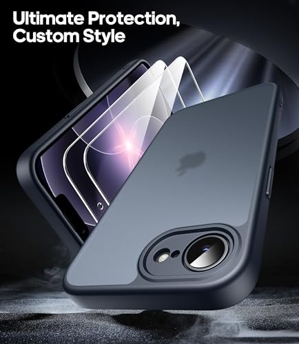 FLLAO Matt Handyhülle für iPhone 17e/iPhone 16e Hülle und 2 Schutzfolie, mit Kameraschutz [Militärnorm Schutz] Stoßfest PC Rückseite TPU Bumper Hülle für iPhone 17e/16e - Schwarz