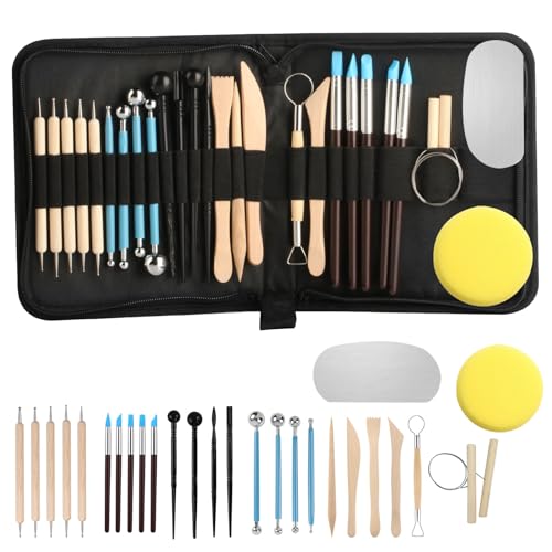 ShiFaKa 27 PcsHerramientas de Escultura de Arcilla, Set Plastilina Herramientas de Modelado, Herramientas de Cerámica para DIY Principiantes Artistas Manualidades Ceramica, con Bolsa
