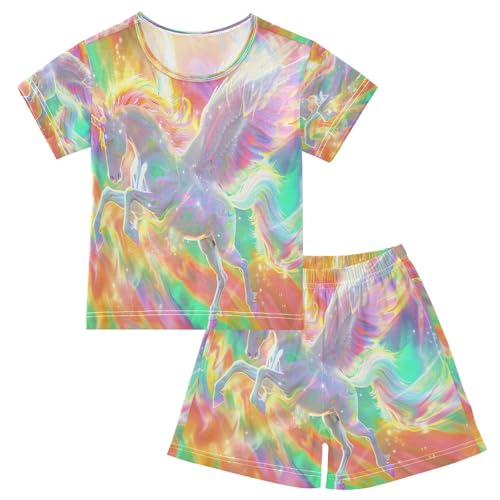 senya Short Sleeve Pajamas Sets Summer Cotton Sleepwear Rainbow Swings Unicorn