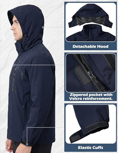 Image of Zoofly Mens Hiking Jacket Waterproof with Hood Lightweight Windbreaker for Outdoor Travel