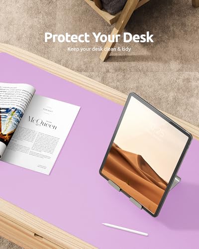 Image of YSAGi Leather Desk Protector, Office Mat, Large Mouse Mat, Non-Slip PU Leather Blotter, Laptop Desk, Waterproof Writing Pad for Office and Home (Taro Purple, 35.4 inch x 17 inch)