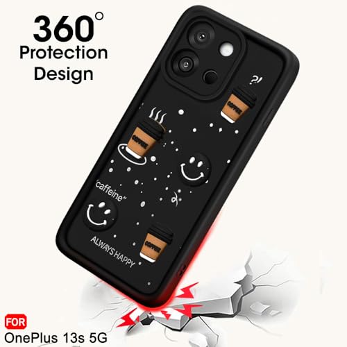 Image of TheGiftKart Back Cover Case for OnePlus 13s 5G | Cute Fun Cartoon 3D Smiley Coffee Case | Full Camera Protection | Shockproof Back Cover Case for OnePlus 13s 5G (Silicone, Black)