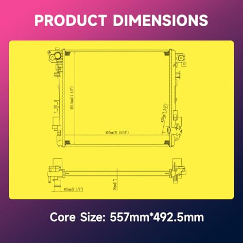 Image of Engine Coolant Radiator Assembly Compatible with Jeep Wrangler 3.6L 2018-2022, Wrangler 2.0L 2018-2021, Gladiator 3.6L 2020-2023, Gladiator 3.0L 2021 Replace# 68314786AC, 68314786AB