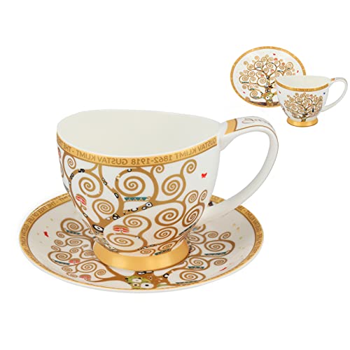 CARMANI - Taza de té y platillo de cerámica con Gustav Klimt, el árbol de la vida, 350 ml