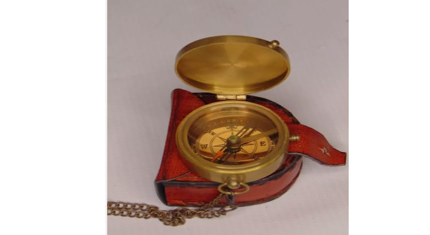 Brújula náutica antigua de latón con estuche de cuero 2 pulgadas regalo para hija/hijo miniatura 2