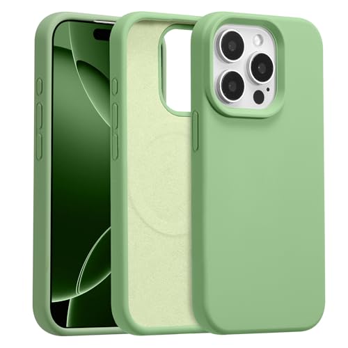 UCASONG Magnetic for iPhone 14 Pro Max -6.7Inch Liquid Silicone Phone Case, Compatible with MagSafe, Cute Plain Solid Color Slim Case Soft Smooth Matte Shockproof Protective Cover, Matcha Green