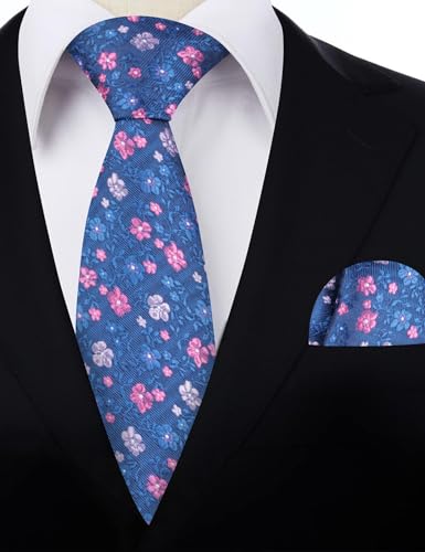 Image of Alizeal Mens 3.15inches Exquisite Floral Tie with Small Flower Printed Pocket Square