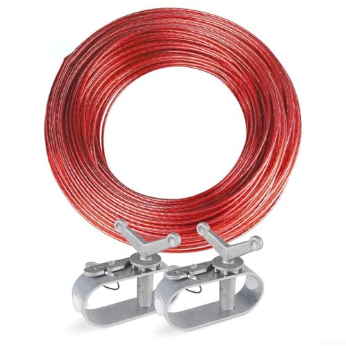 Niceminiwall Seilwinde für Poolabdeckung, Set für oberirdische Pools, 30,5 m, mit Drahtspannern und Befestigungsmaterial, roter Kunststoff und Stahl für Sicherheitsabdeckung, Wintergebrauch