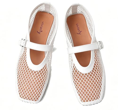 Image of vivianly Mesh Ballet Flats Shoes for Women Flats Comfortable Dressy Round Toe Mesh Flats Fishnet Mary Jane Flats for Events Party Leisure