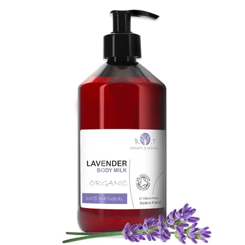 Lozione Corpo Lenitiva Bio, con Lavanda & Aloe Vera, Crema Corpo Idratante Organica, con Olio esenziale di Lavanda, 250 ml, Trattamento Corpo Vegan ad Effetto Rilassante