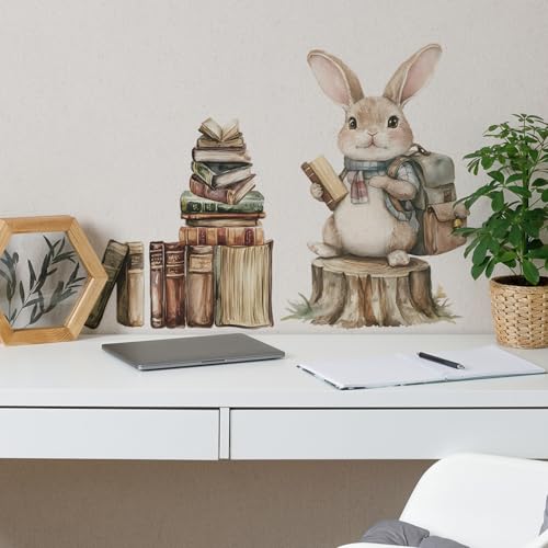 Vinilos decorativos con conejito y libros para pared miniatura 3
