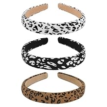 MINACHI 3-Pack Leopard Print Padded Headbands for Women, Wide Non-Slip Fabric Hairbands, Soft Retro Animal Pattern Hair Accessories for Daily Wear