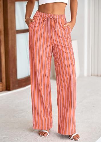 PRETTYGARDEN Women's Wide Leg Lounge Pants 2025 Summer Drawstring Elastic Waist Comfy Striped Pajama Bottoms Trendy Clothes