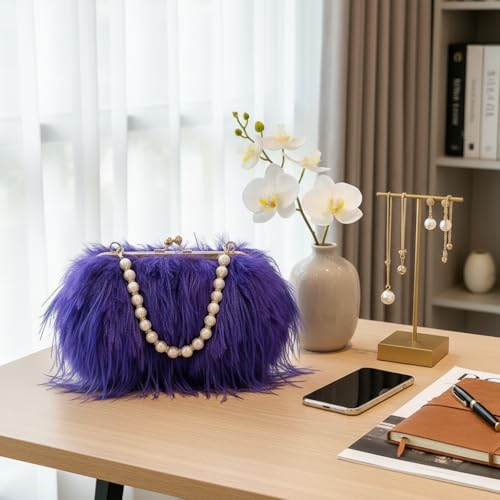 Image of Feather Purse Clutch For Women Ostrich Feather Handbag Shoulder Crossbody Evening Bag | Feather Purse