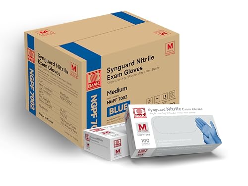Basic Medical Blue Nitrile Exam Gloves - Latex-Free & Powder-Free - NGPF 7002 (Case of 1,000), Medium