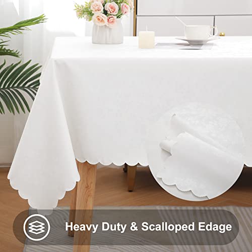 Image of Smiry Rectangle Table Cloth, Waterproof Heavy Duty Vinyl Tablecloths, Wipeable Washable Table Cover for Kitchen, Dining Room (White, 60 inch X 144 inch)