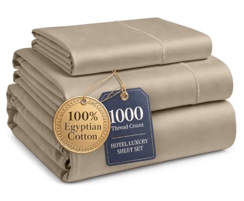 Image of LANE LINEN Twin Mattress Sheets 100% Egyptian Cotton Sateen - Taupe | Twin Bed Sheets For Girls - 3-Piece Set, 15 inch Deep-Pocket Snug Fit, 1000 Thread Count, Ideal For Dorm Rooms, Elegant