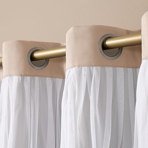Image of TOWN & COUNTRY LUXE Talia Double Layer Indoor Curtains, Sheer and Room Darkening Blackout, Grommet Top, Energy Efficient Set, 52 inchx96 inch, Rose Blush (Pack of 12)