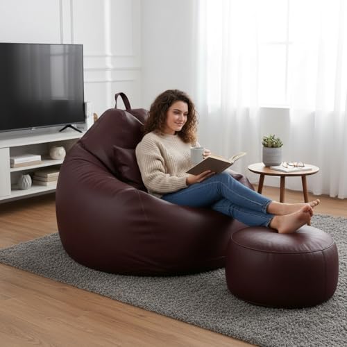 Image of KAM'S LIEU 6XL Jumbo Premium Bean Bag Chair with Footrest & Cushion | Filled with High Density EPS Beans | Comfortable Sofa for Living Room & Bedroom | 6 Months Warranty, Color- (MAROON, 6XL, Premium)