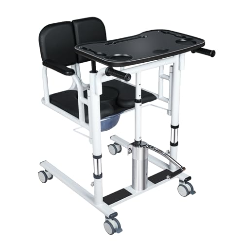 Drexo Patient Lift Transfer Chair 5 in 1 Patient Lift Chair with 180Split Seat Height Adjustable Patient Transfer Chair with 4 Casters for Home Seniors Elderly (Silver 26L x 20W x 44)